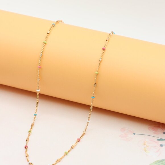 Colorful Beaded Rose Gold Necklace Dainty Chain Design, XPNL0293 - Picture 5 of 11